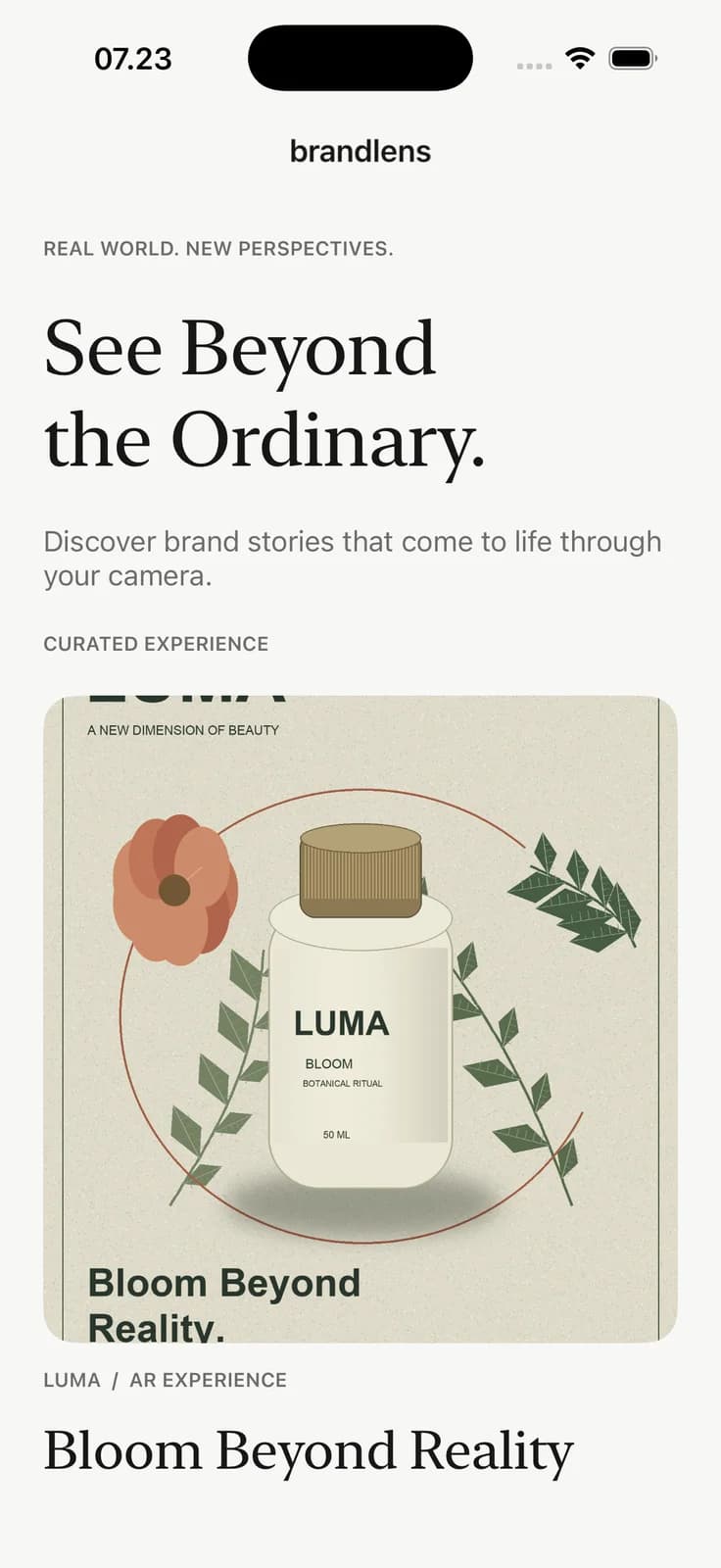 BrandLens campaign discovery screen captured in iOS Simulator