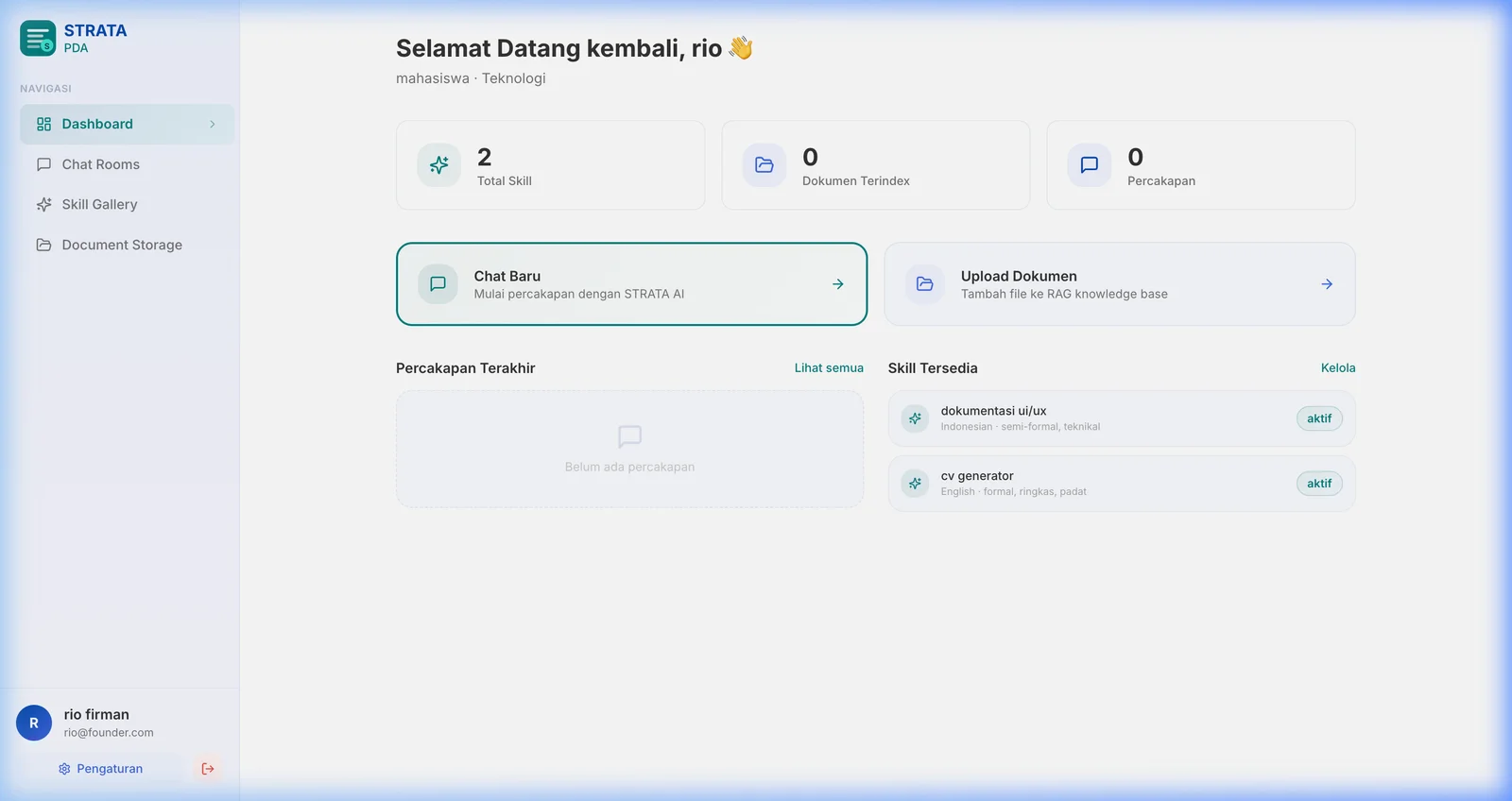 Strata PDA dashboard with document ingestion and writing skill shortcuts